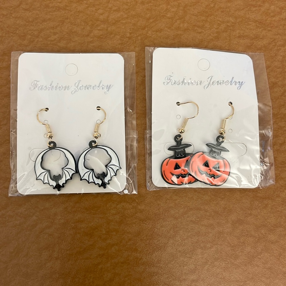 Set of Halloween Earrings. Bats 🦇 & Pumpkins 🎃